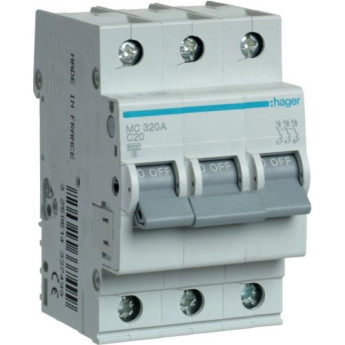 Автоматический выключатель HAGER 3P 6kA C-20A 3M